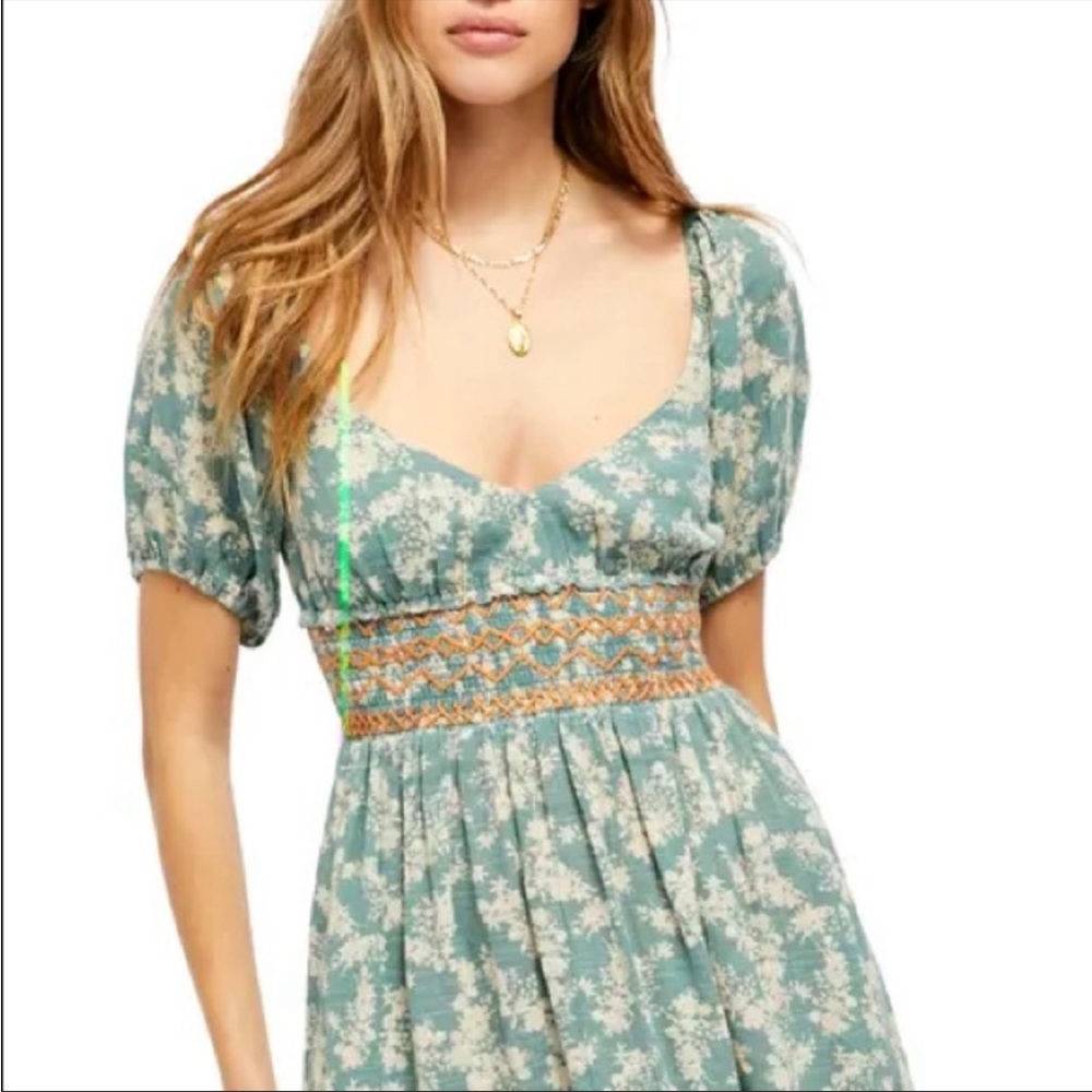 FREE PEOPLE Floral Maxi Dress, Seafoam/ Teal, White Floral Print | Women’s Large